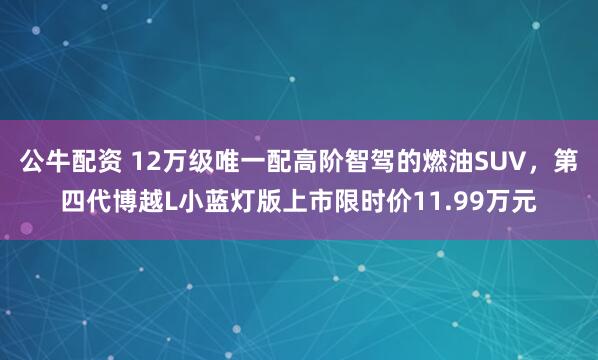 公牛配資 12萬級唯一配高階智駕的燃油SUV，第四代博越L小藍燈版上市限時價11.99萬元